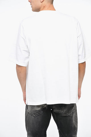 Crew Neck Cotton T-Shirt with Rubberised Logo and Maxipocket