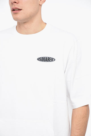 Crew Neck Cotton T-Shirt with Rubberised Logo and Maxipocket