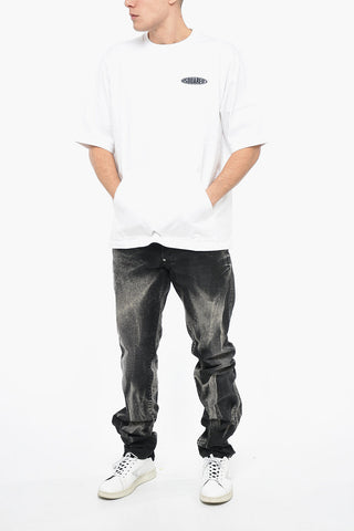 Crew Neck Cotton T-Shirt with Rubberised Logo and Maxipocket