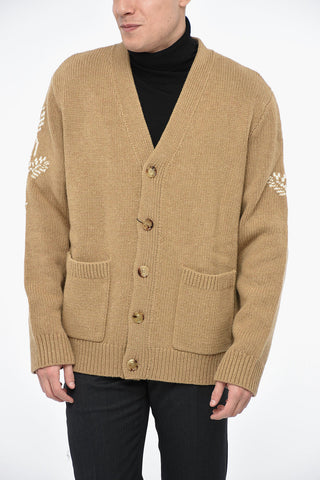 Cardigan in Lana Jacquard con Tasche a Toppa