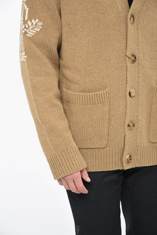 Cardigan in Lana Jacquard con Tasche a Toppa