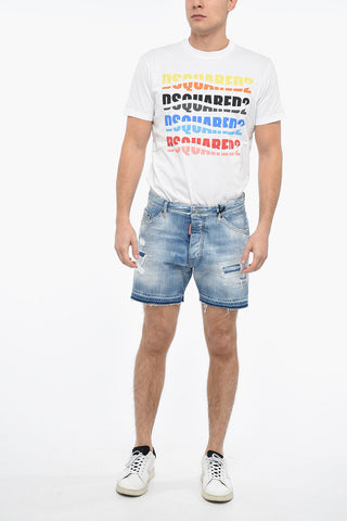 Distressed Denim COMMANDO Shorts with Light Wash