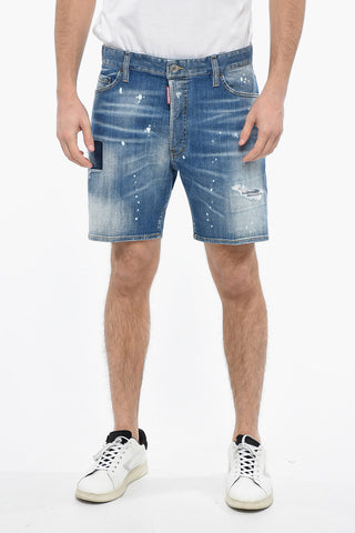 Distressed Denim MARINE Shorts with Light Wash