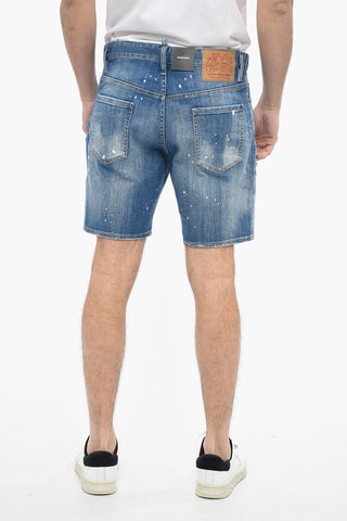 Distressed Denim MARINE Shorts with Light Wash