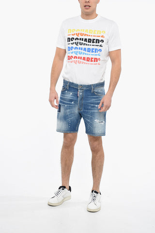 Distressed Denim MARINE Shorts with Light Wash