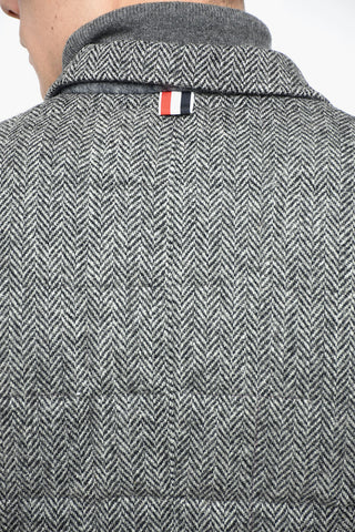 Padded Herringbone Blazer with Three-tone Leather Detail