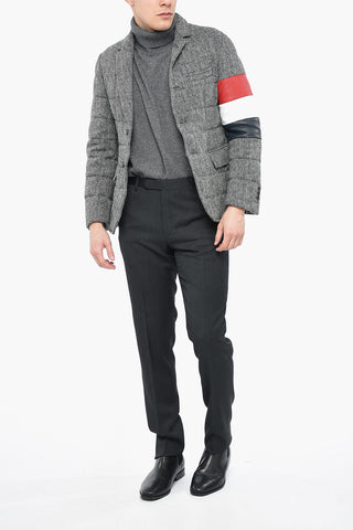 Padded Herringbone Blazer with Three-tone Leather Detail