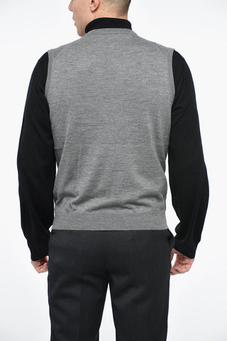 Virgin Wool Jacquard Waistcoat with V-Neck