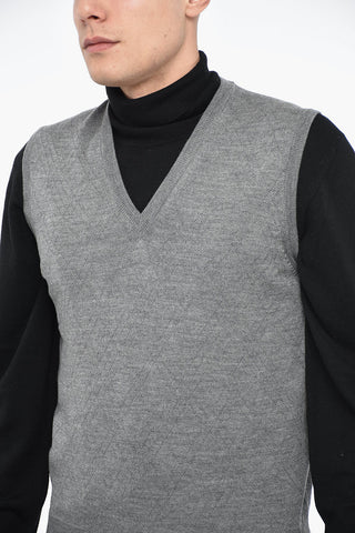 Virgin Wool Jacquard Waistcoat with V-Neck