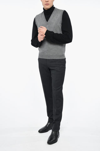 Virgin Wool Jacquard Waistcoat with V-Neck