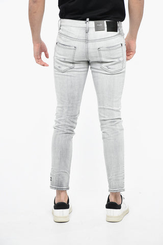 Distressed SKATER Denims with Logo Print at The Hem 16cm