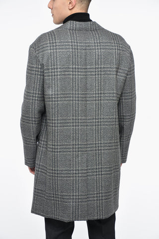 District Check Virgin Wool Coat with Back Split