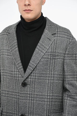 District Check Virgin Wool Coat with Back Split