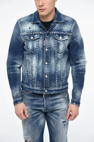 Giacca DAN in Denim Distressed con Applicazione Borchie