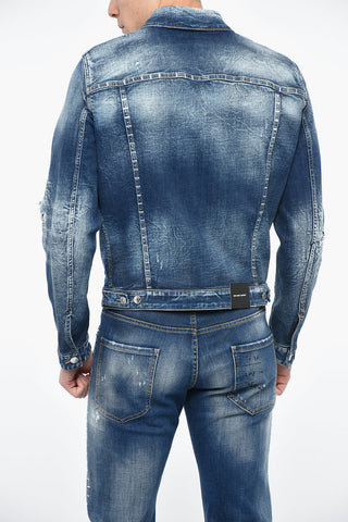Giacca DAN in Denim Distressed con Applicazione Borchie