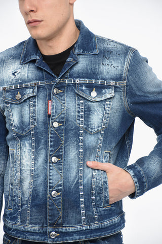 Giacca DAN in Denim Distressed con Applicazione Borchie