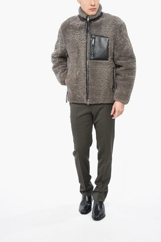 Solid Color Shearling Jacket with Breast Pocket