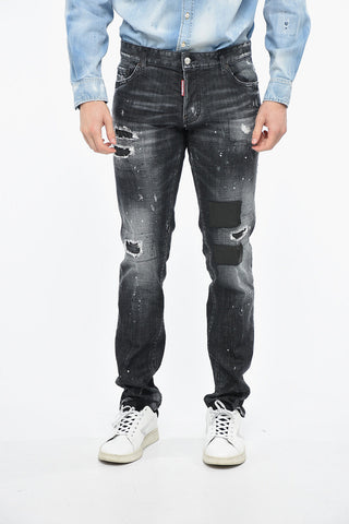 Slim Fit Distressed Denims with Leather Patches 17cm