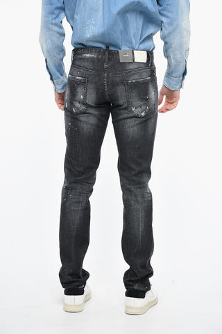 Slim Fit Distressed Denims with Leather Patches 17cm