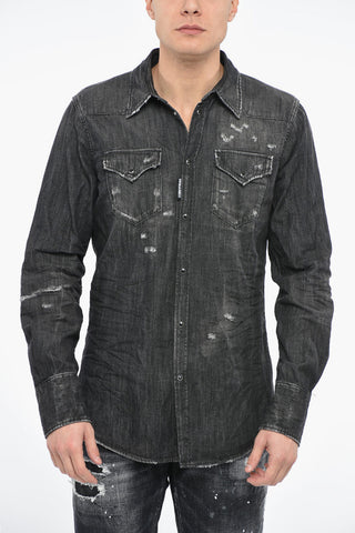Denim WEST Overshirt with Distressed Effect