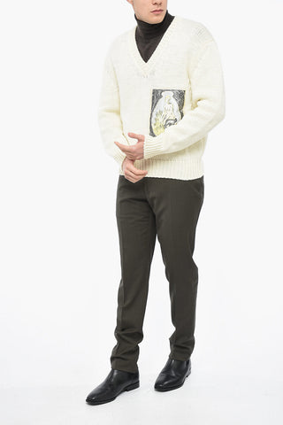V Neck Wool Pullover with Embroidery