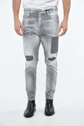 SURF & FUN Distressed RELAX LONG CROTCH Denims with Paint Splatters Motif 16cm