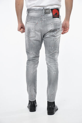 SURF & FUN Distressed RELAX LONG CROTCH Denims with Paint Splatters Motif 16cm