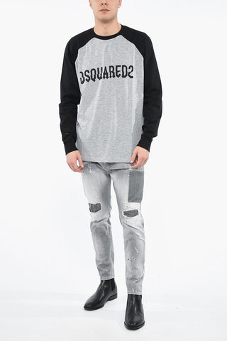 Two-tone DISTRESSED-LOGO T-Shirt with Print