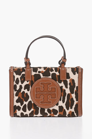 Animal Patterned Canvas ELLA Mini Tote Bag with Leather Trims and Removable Shoulder Strap