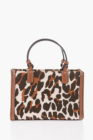 Animal Patterned Canvas ELLA Mini Tote Bag with Leather Trims and Removable Shoulder Strap