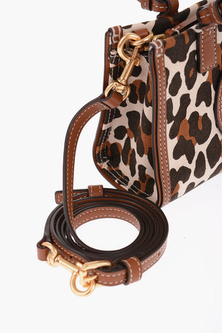 Animal Patterned Canvas ELLA Mini Tote Bag with Leather Trims and Removable Shoulder Strap