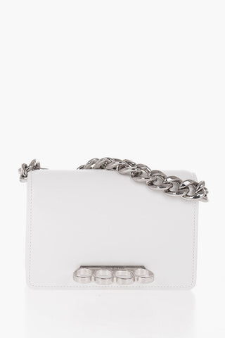 Leather FOUR RING Clutch with Silver-Tone Chain
