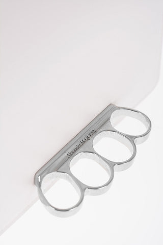 Leather FOUR RING Clutch with Silver-Tone Chain