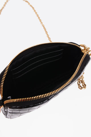 Crocodile Effect Leather Mini Bag with Golden Chain and Removable Pouch