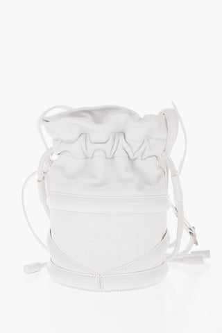 Borsa a Secchiello in Pelle con Logo in Rilievo