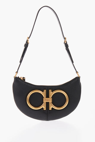 Leather MAXI GANCIO Shoulder Bag with Golden Metal Details