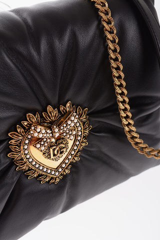 DEVOTION Leather Shoulder Bag with Golden Metal Heart