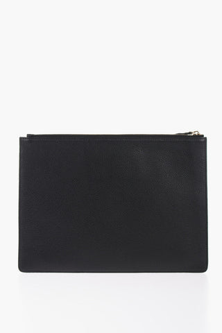 Textured Leather Maxi Clutch With Golden Tag