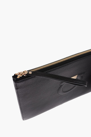 Textured Leather Maxi Clutch With Golden Tag