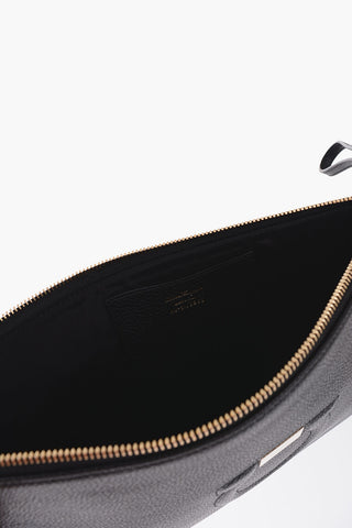Textured Leather Maxi Clutch With Golden Tag