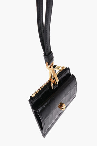 Crocodile Effect Leathe Wrist Card Case with Golden Details
