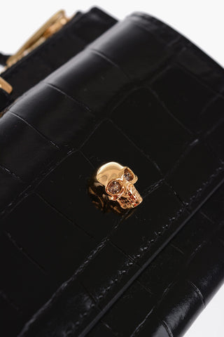 Crocodile Effect Leathe Wrist Card Case with Golden Details