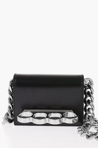 Leather FOUR RING Card Holder with Chain Shoulder Strap