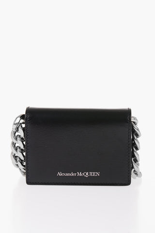Leather FOUR RING Card Holder with Chain Shoulder Strap