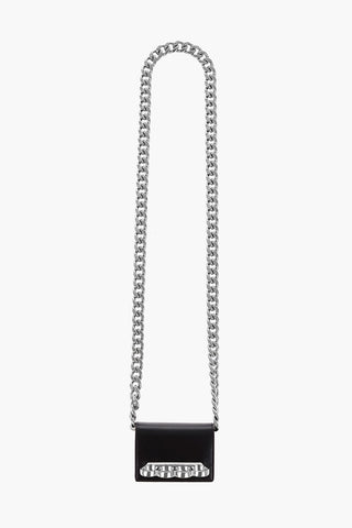 Leather FOUR RING Card Holder with Chain Shoulder Strap
