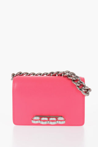Leather FOUR RING Clutch with Silver-Tone Chain