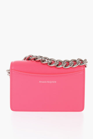 Leather FOUR RING Clutch with Silver-Tone Chain