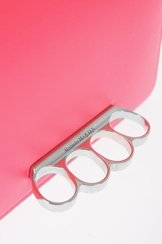 Leather FOUR RING Clutch with Silver-Tone Chain