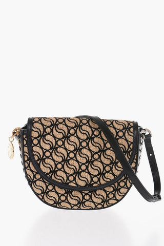 All-Over S-Wave Motif Fabric and Faux Leather Saddle Bag