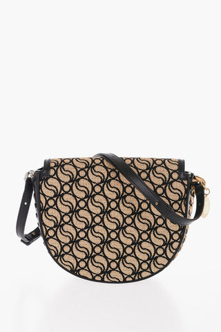 All-Over S-Wave Motif Fabric and Faux Leather Saddle Bag